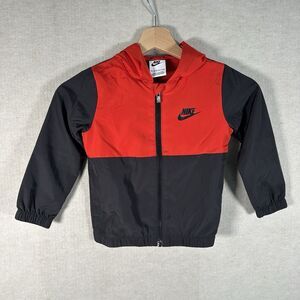 Nike Toddler Windbreaker Hooded Jacket Red Black Zip Up Hoodie Dri-Fit Size 3T